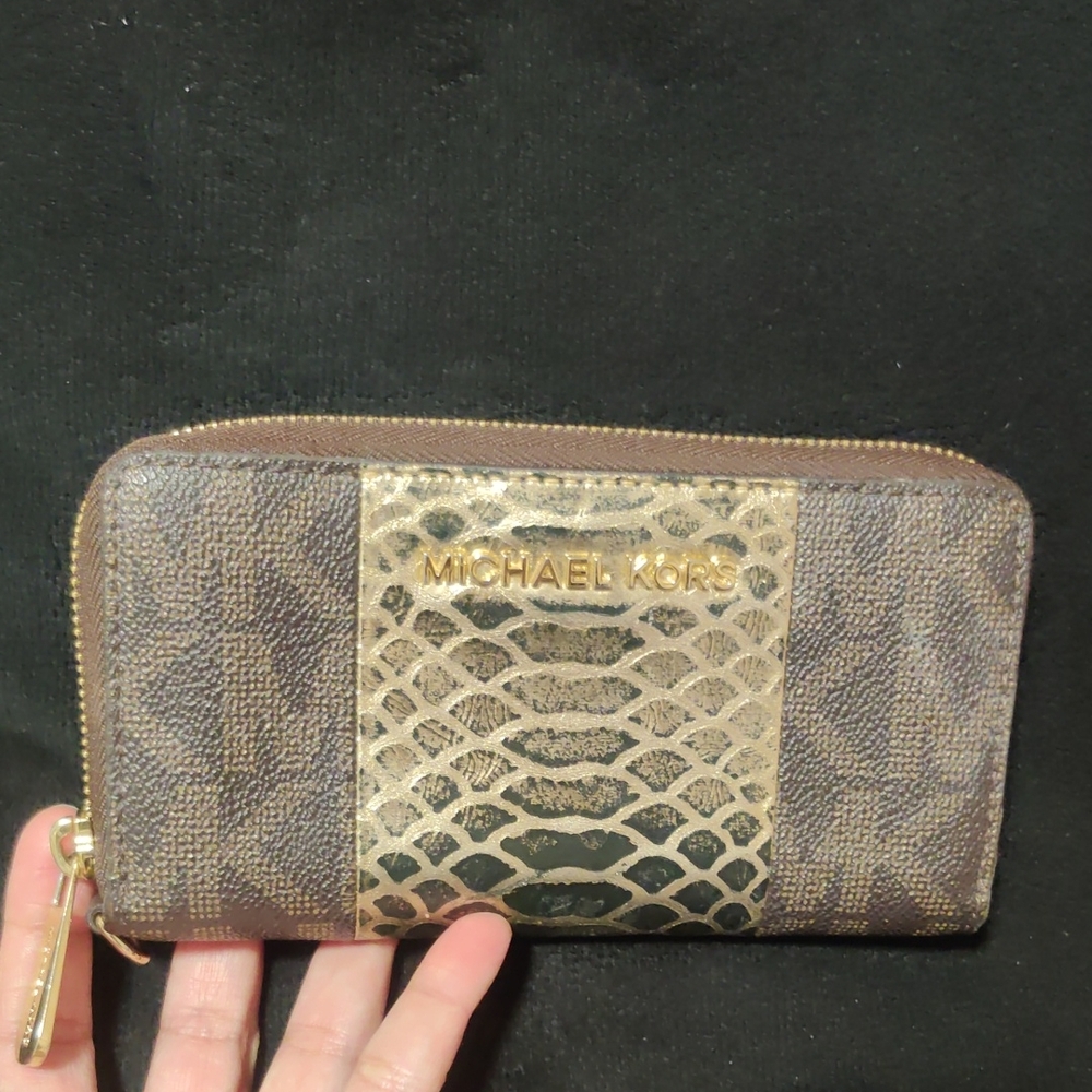 Michael Kors Brown and Gold Clutch